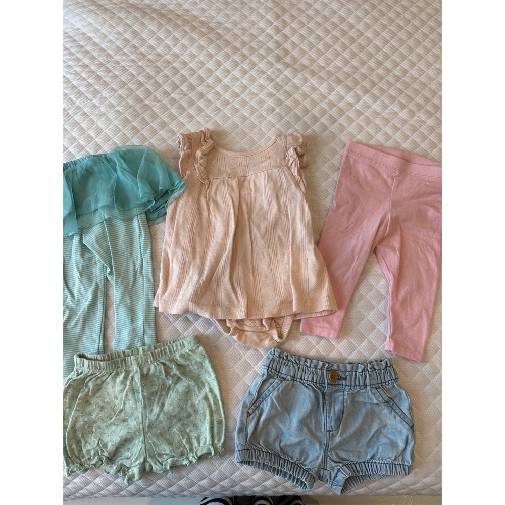 Baby B'gosh Girl 5pc Lot 9M Denim Shorts Tutu Leggings Pointelle Bodysuit Pink